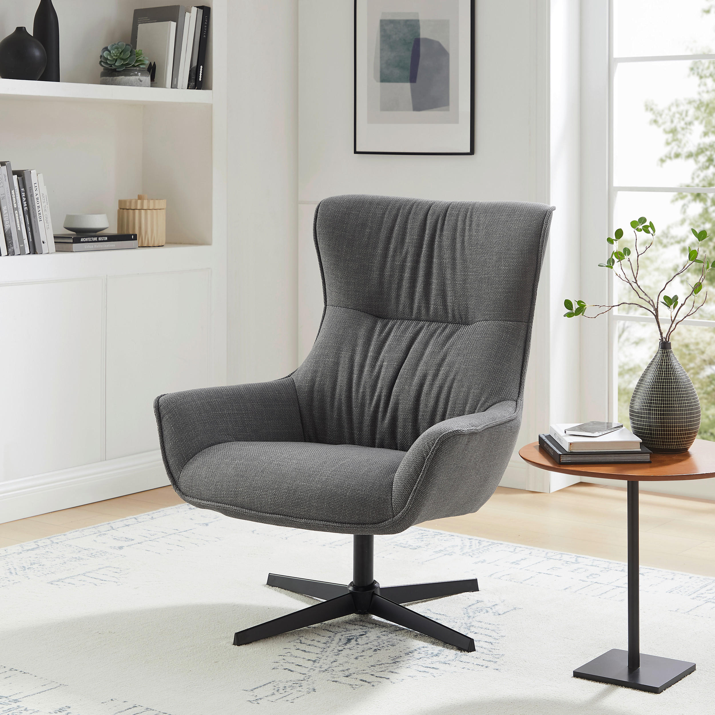 SESSEL in Struktur Grau  - Schwarz/Grau, MODERN, Textil/Metall (85/103/83cm) - Livetastic