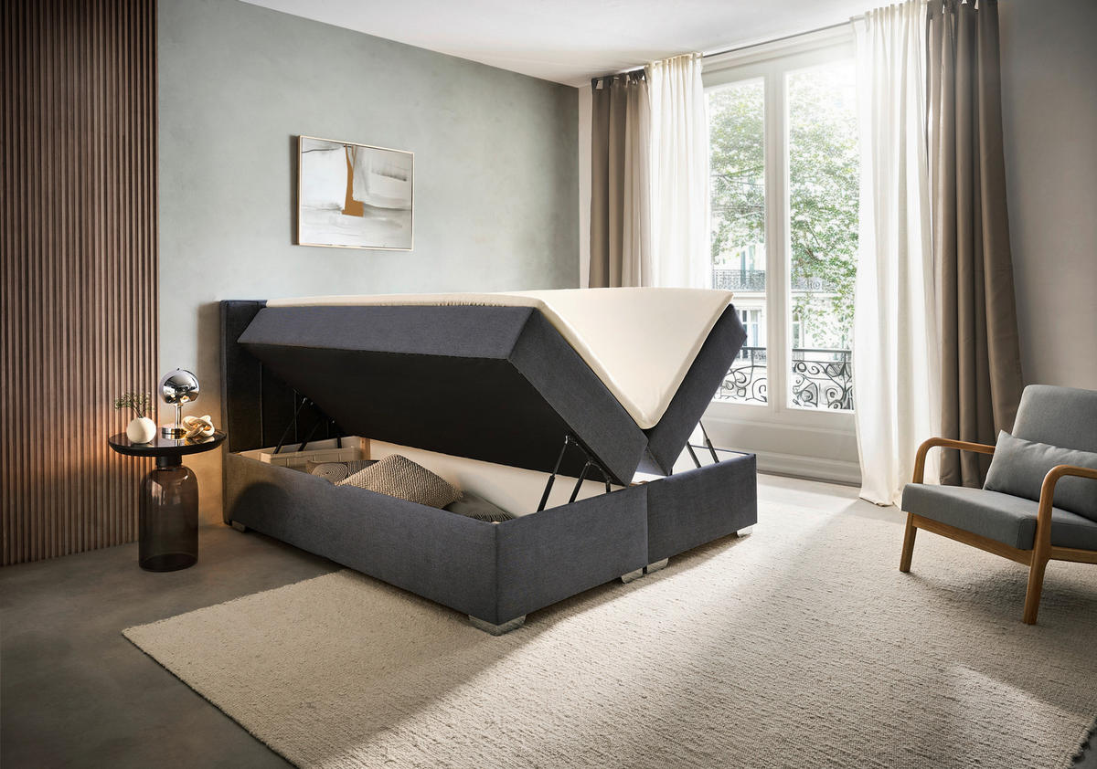 BOXBETT 200/200 cm  in Graphitfarben  - Chromfarben/Graphitfarben, Trend, Kunststoff/Textil (200/200cm) - Boxxx