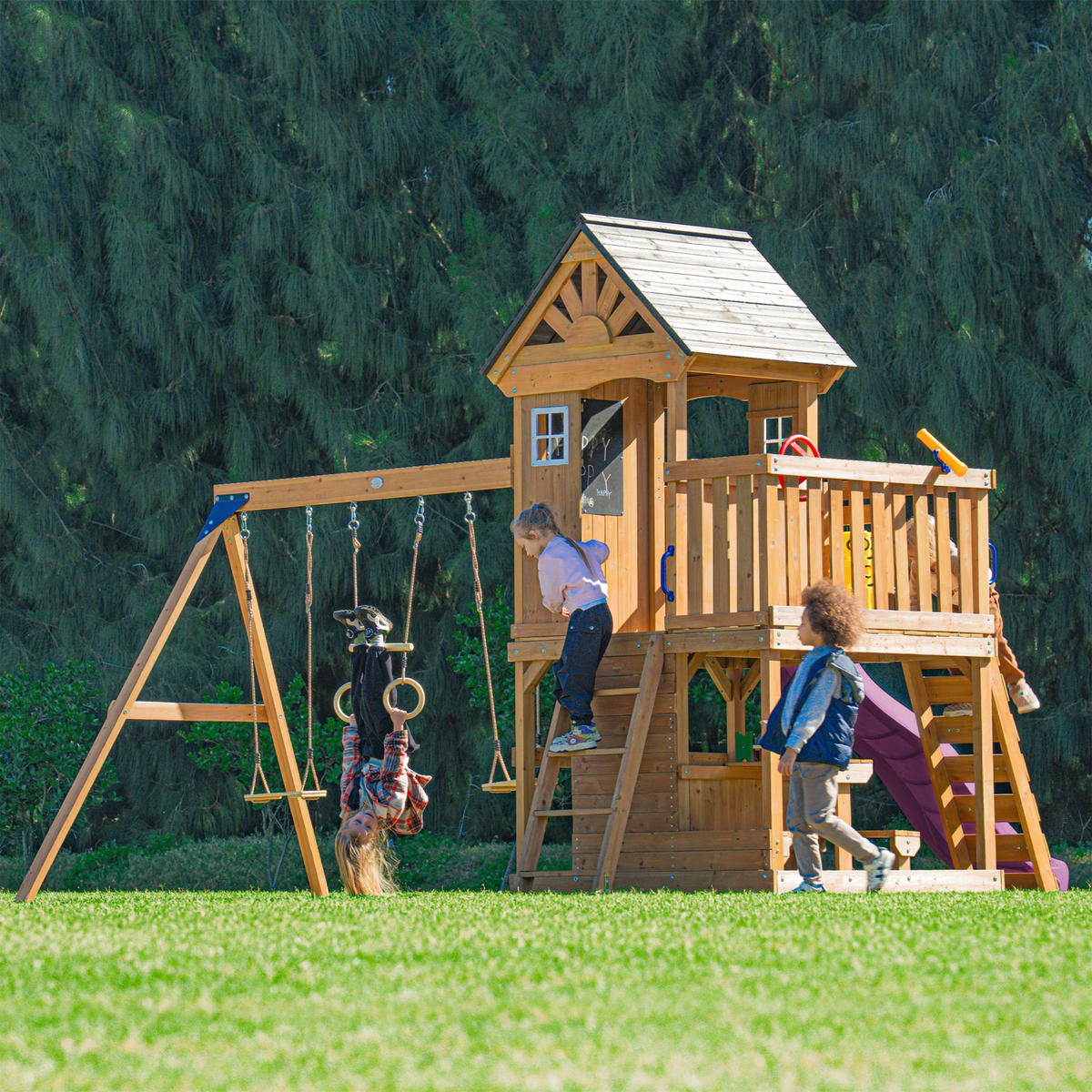 VEŽA NA HRANIE - lila/hnedá, Basics, drevo/plast (435/410/305cm) - Ambia Garden