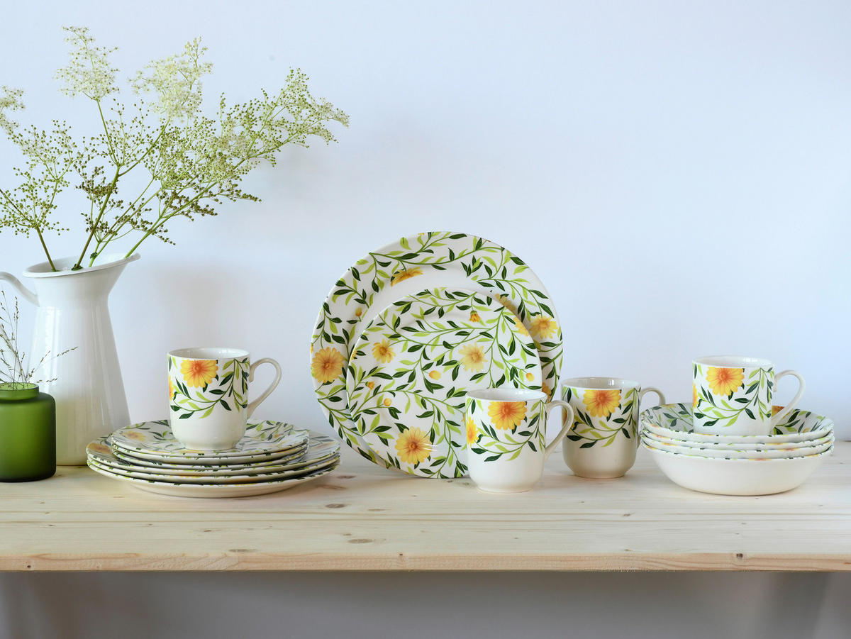 KOMPLETT SERVIS Amarilla 16 delar  - vit/grön, Basics, keramik - Creatable