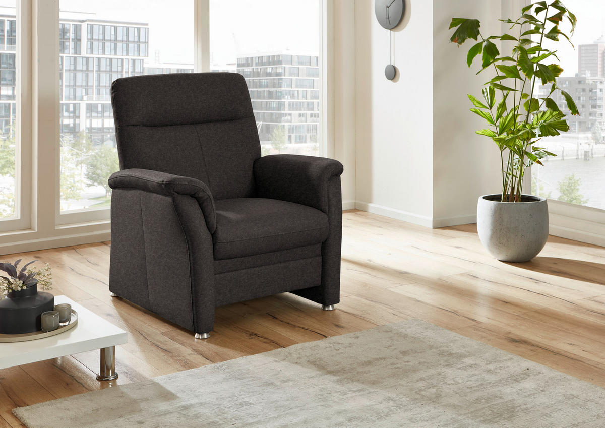 SESSEL Flachgewebe Dunkelbraun  - Dunkelbraun/Alufarben, Konventionell, Textil/Metall (90/100/89cm) - Beldomo Comfort