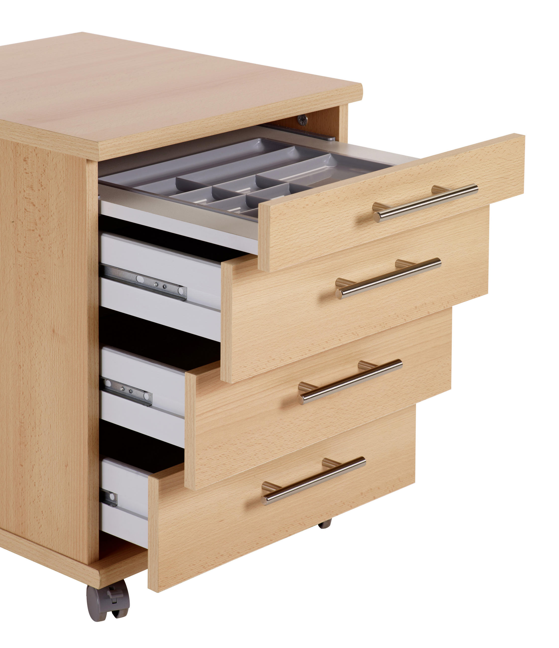 ROLLCONTAINER Buchefarben  - Silberfarben/Buchefarben, Basics, Holzwerkstoff/Kunststoff (41,6/56,9/50cm) - MID.YOU
