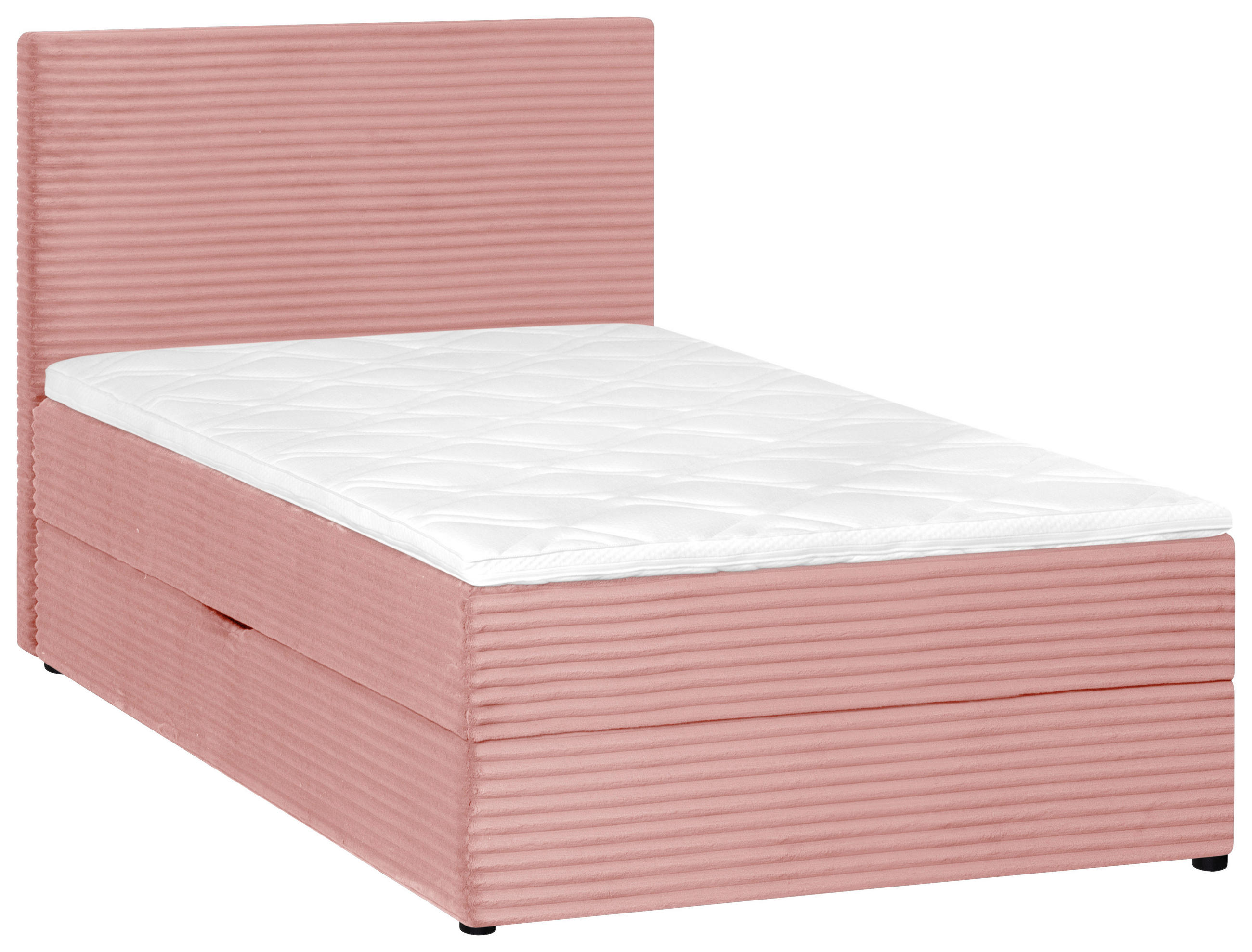 BOXBETT 120/200 cm,  in Altrosa, Matratze, Bettkasten, Topper, H3 = fest  - Schwarz/Altrosa, Trend, Kunststoff/Textil (120/200cm) - Boxxx