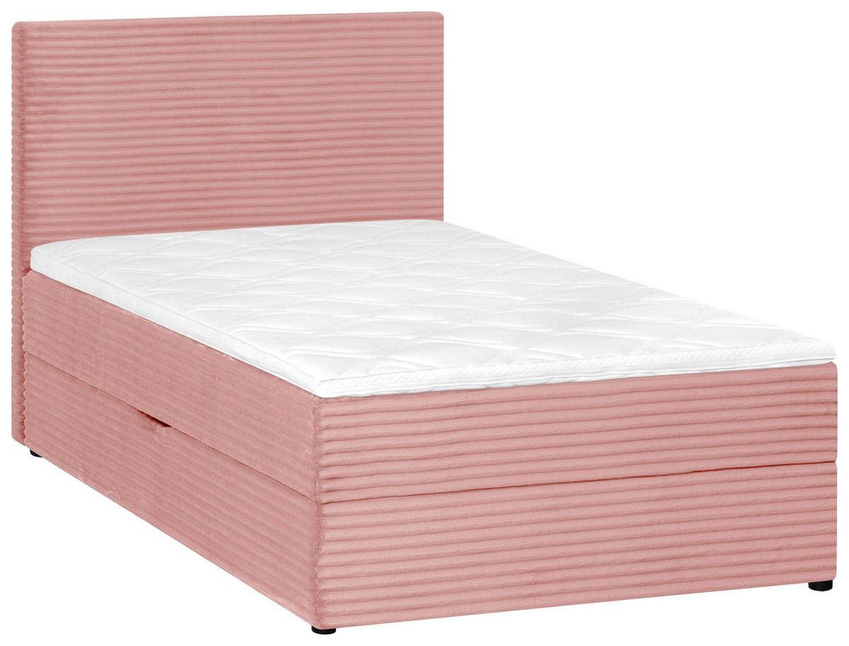 BOXBETT 120/200 cm,  in Altrosa, Matratze, Bettkasten, Topper, H3 = fest  - Schwarz/Altrosa, Trend, Kunststoff/Textil (120/200cm) - Boxxx