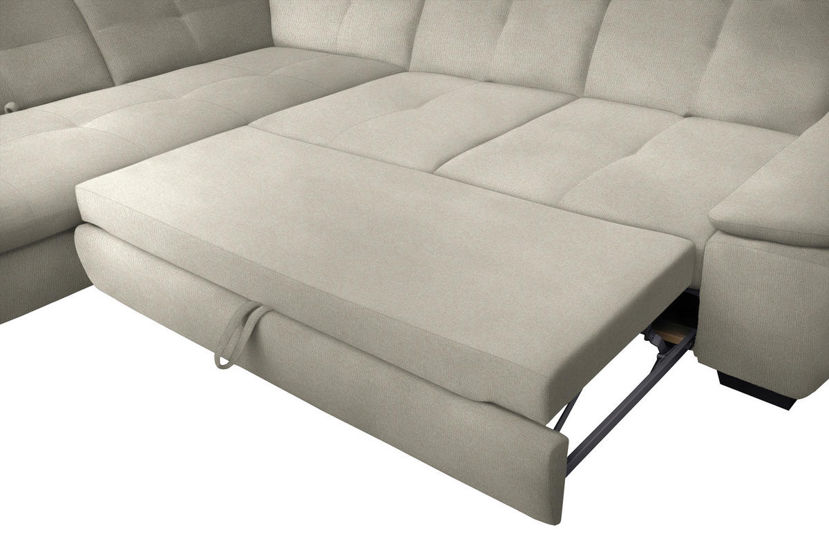 ECKSOFA Ecru Flachgewebe  - Ecru/Schwarz, Design, Textil/Metall (313/242cm) - Xora