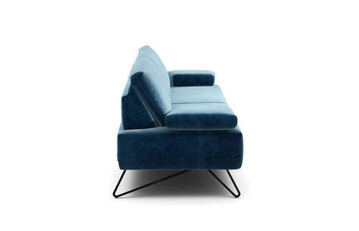 2,5-SITZER in Samt Blau  - Blau/Schwarz, Design, Textil/Metall (204-234/85/86-94cm) - SENSOO