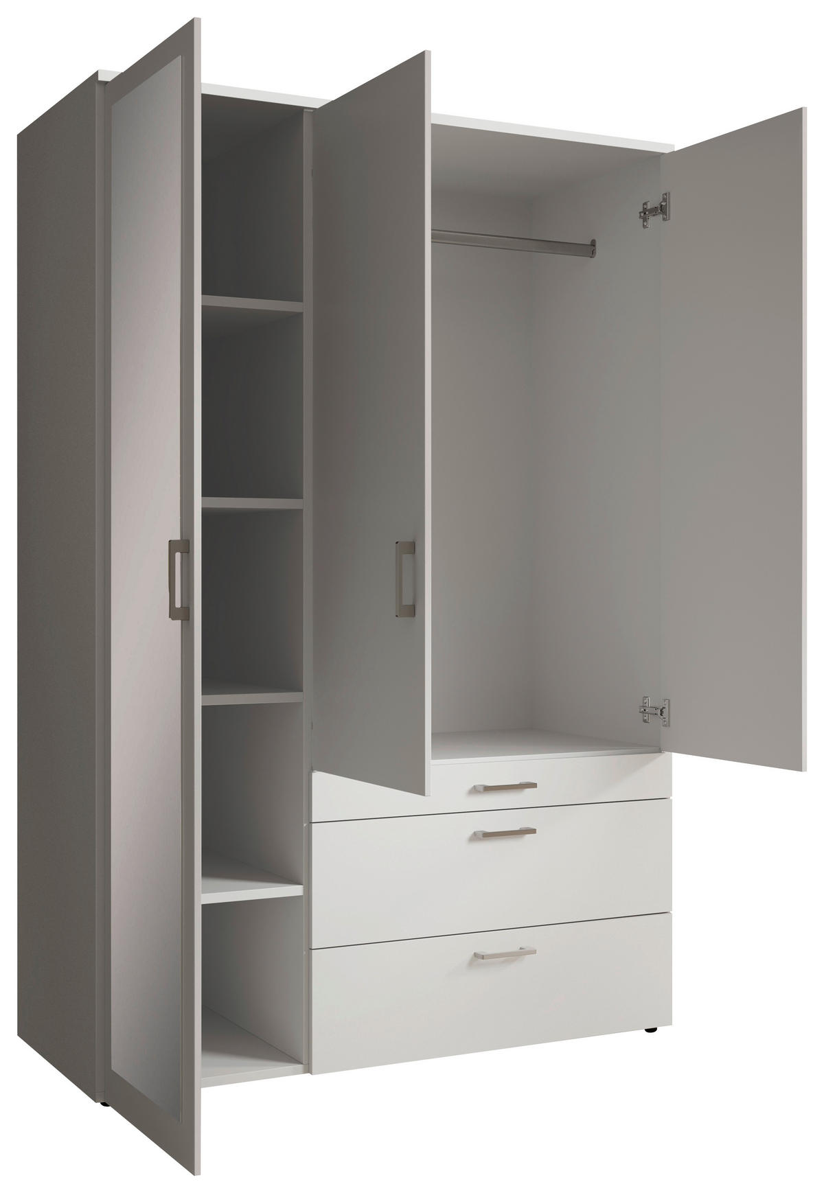 OMARA S KLASIČNIMI VRATI, bela  - bela/barve aluminija, Moderno, umetna masa/steklo (135/195/56cm) - Livetastic