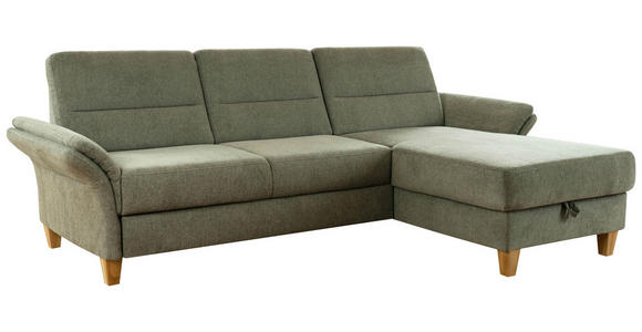 ECKSOFA Grün Flachgewebe  - Eichefarben/Grün, KONVENTIONELL, Holz/Textil (252/162cm) - Cantus