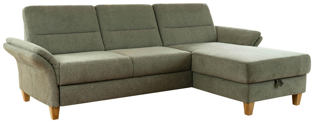 ECKSOFA in Flachgewebe Grün  - Eichefarben/Grün, Konventionell, Holz/Textil (252/162cm) - Sit & More