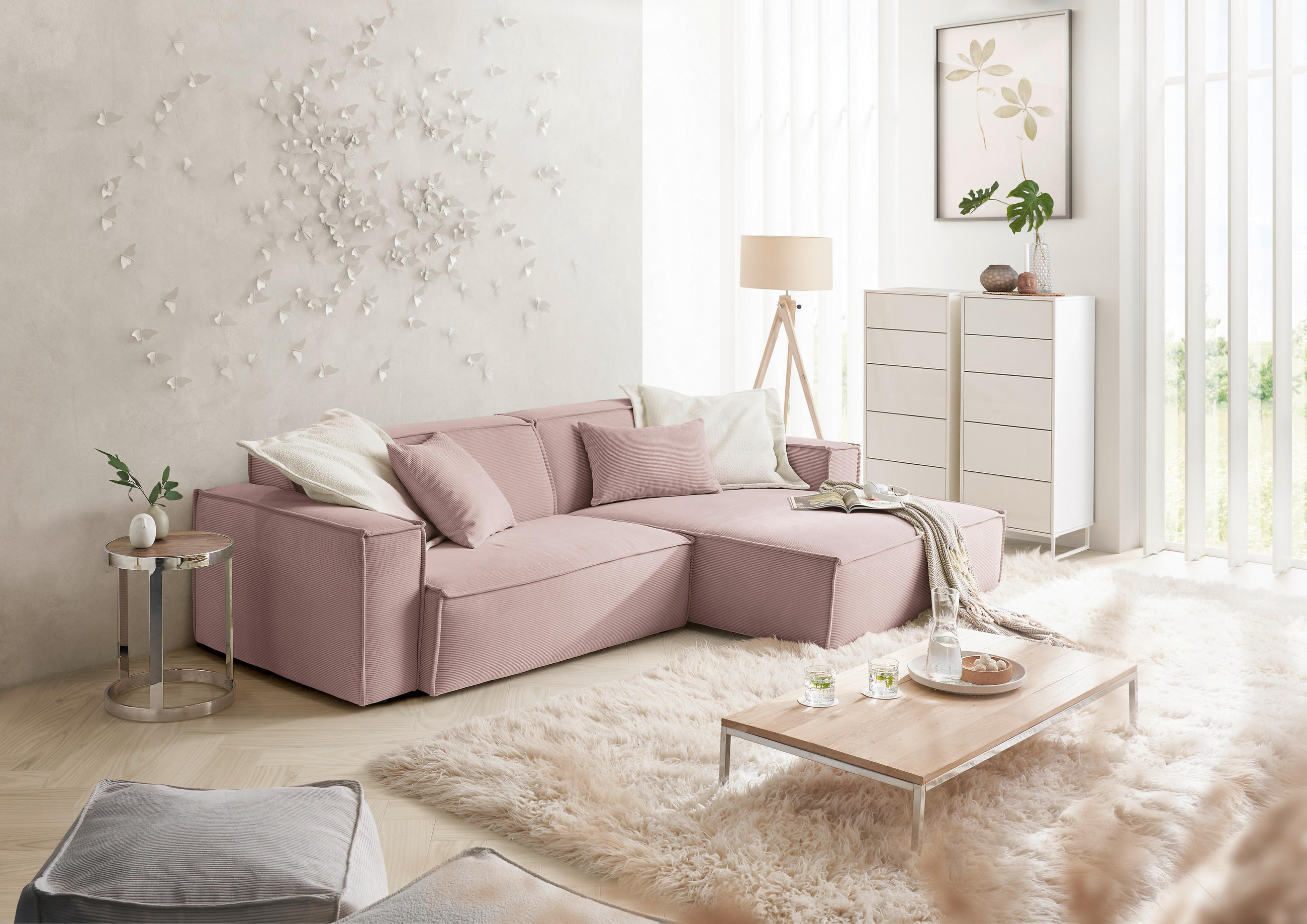 ECKSOFA Altrosa Feincord  - Schwarz/Altrosa, KONVENTIONELL, Kunststoff/Textil (276/168cm) - Hom`in