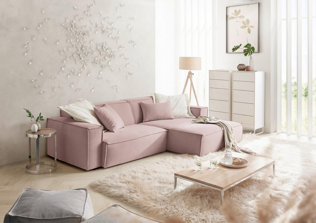 ECKSOFA in Feincord Altrosa  - Schwarz/Altrosa, Konventionell, Kunststoff/Textil (276/168cm) - Hom`in
