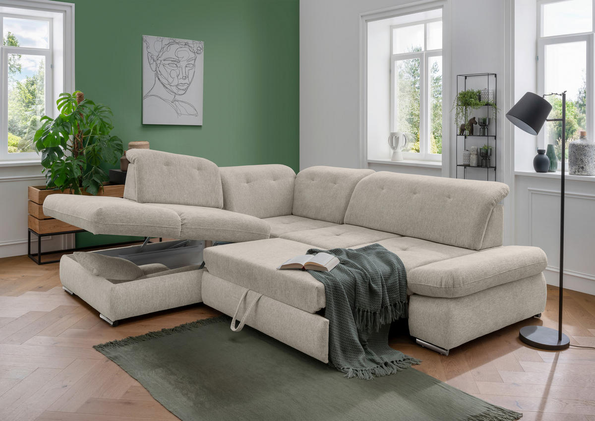 ECKSOFA in Chenille Beige  - Chromfarben/Beige, Design, Textil/Metall (254/280cm) - Livetastic