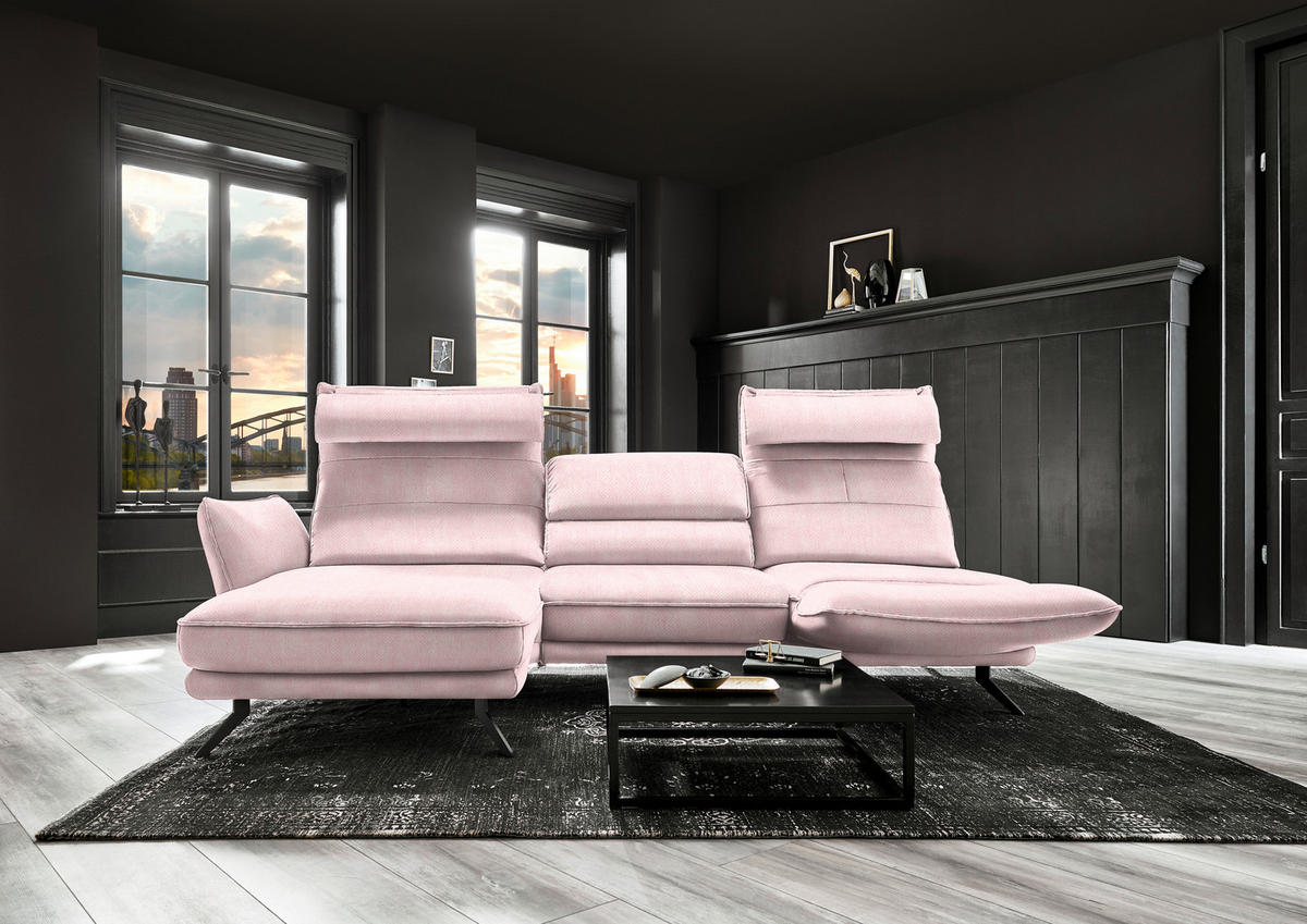 ECKSOFA in Velours Hellrosa  153/283 cm  - Hellrosa/Schwarz, Design, Textil/Metall (153/283cm) - Valdera