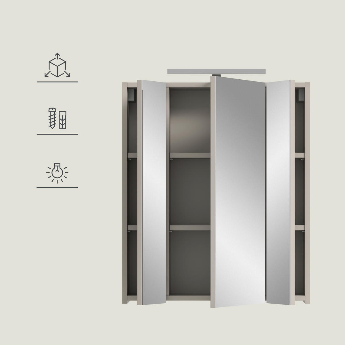 SPIEGELSCHRANK 60/70/18 cm  - Kaschmir, Trend, Glas/Holzwerkstoff (60/70/18cm) - MID.YOU