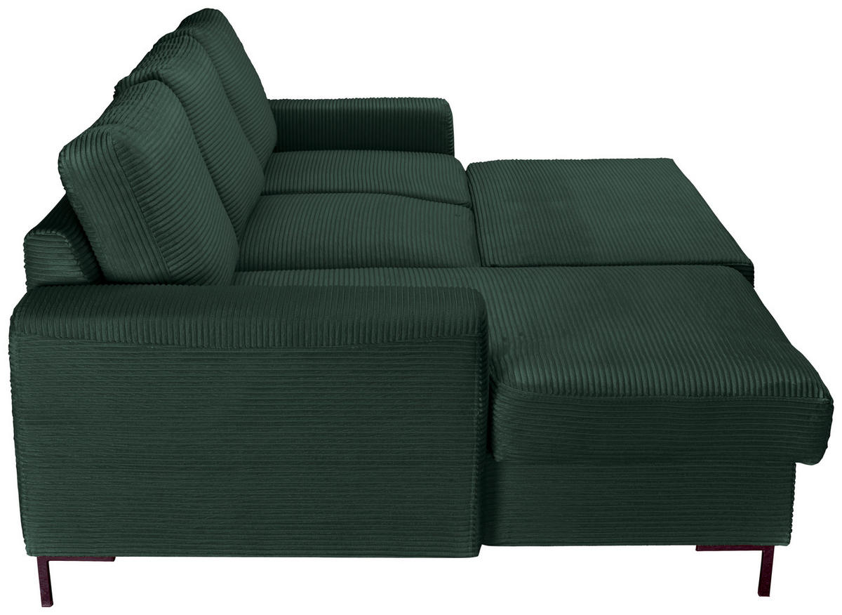ECKSOFA Dunkelgrün Cord  - Dunkelgrün/Schwarz, KONVENTIONELL, Textil/Metall (150/240cm) - Carryhome