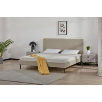 ČALOUNĚNÁ POSTEL, 180/200 cm, béžová - černá/přírodní barvy, Moderní, kov/dřevo (180/200cm) - Livetastic