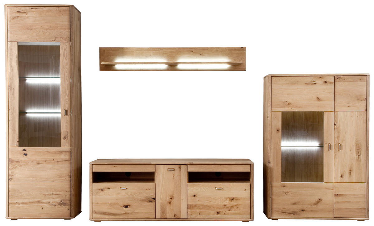 WOHNWAND  in Eichefarben  339/208/50 cm  - Eichefarben/Anthrazit, Design, Glas/Holz (339/208/50cm) - Livetastic