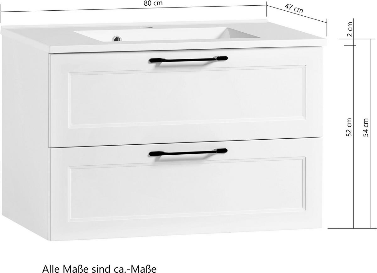 WASCHTISCHKOMBI 80 cm  - Schwarz/Weiß, ROMANTIK / LANDHAUS, Holzwerkstoff/Stein (80cm) - Xora