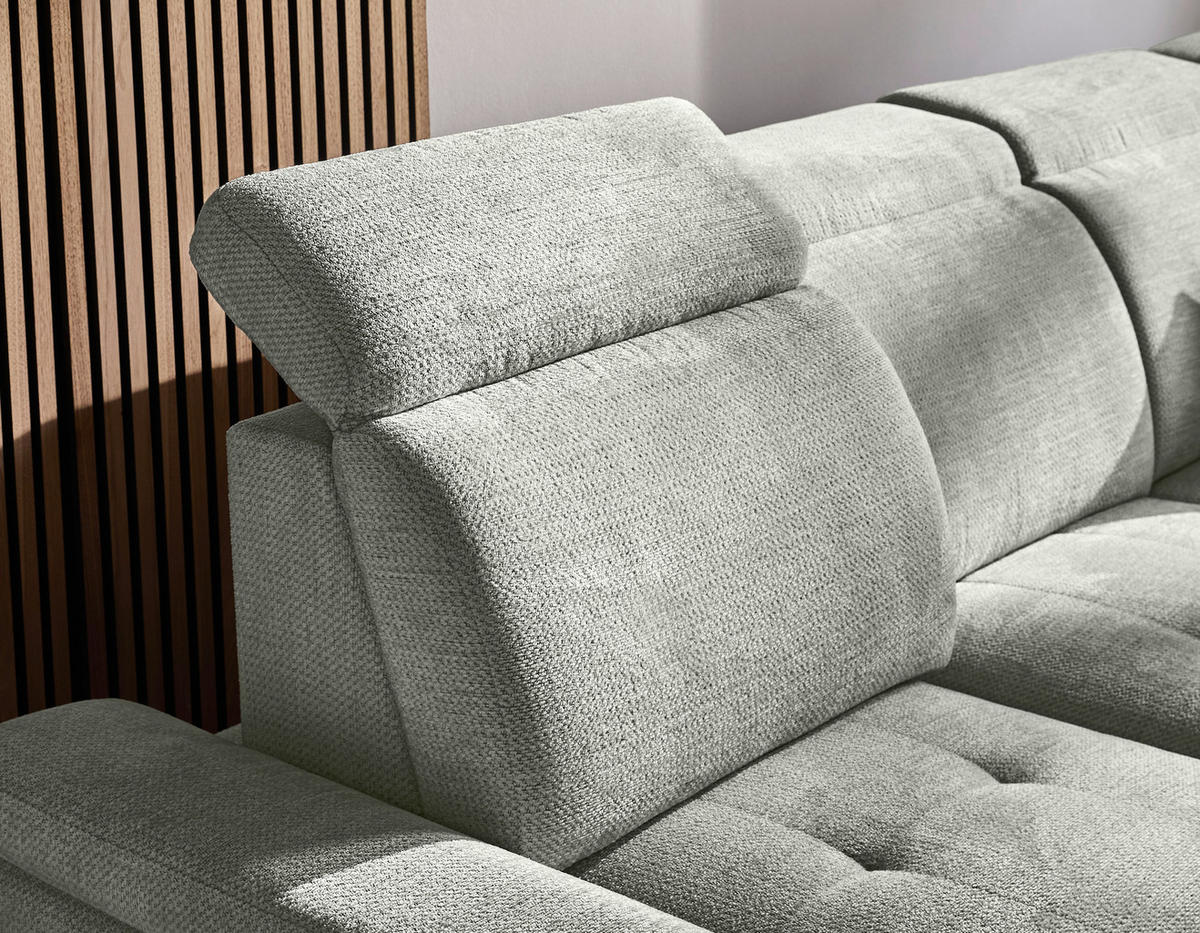 WOHNLANDSCHAFT Grau, Hellgrau Struktur  - Hellgrau/Schwarz, Design, Textil/Metall (190/364/270cm) - Stylife