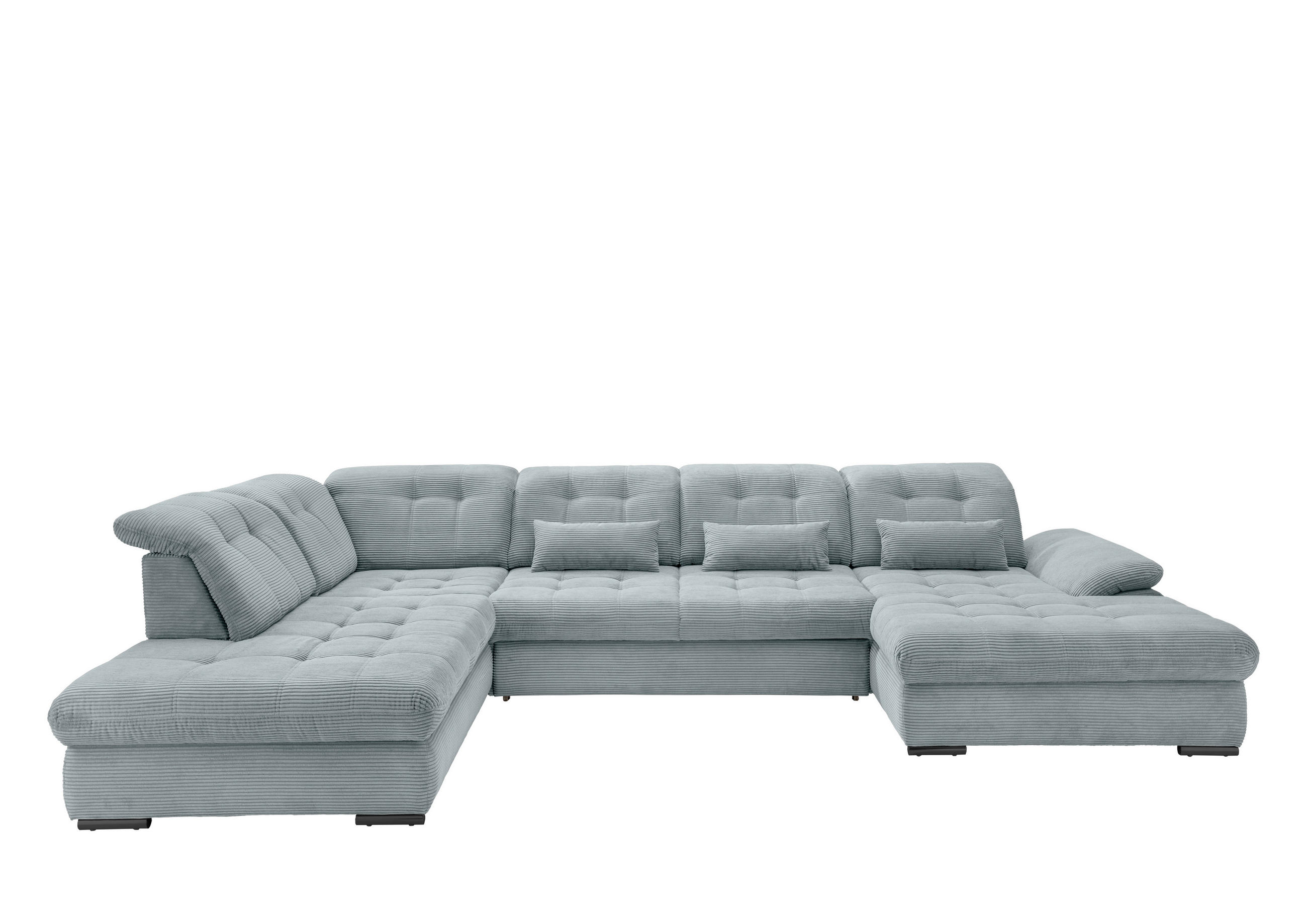 WOHNLANDSCHAFT in Cord Hellblau  - Schwarz/Hellblau, MODERN, Textil/Metall (252/387/184cm) - Livetastic