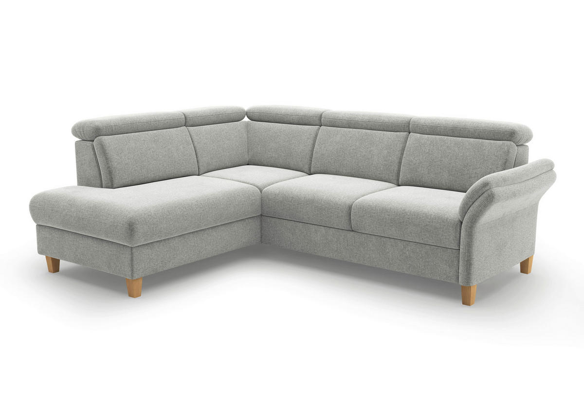 ECKSOFA GLENDALE E Hellgrau Flachgewebe  - Eichefarben/Hellgrau, KONVENTIONELL, Holz/Textil (193/247cm) - Sit & More