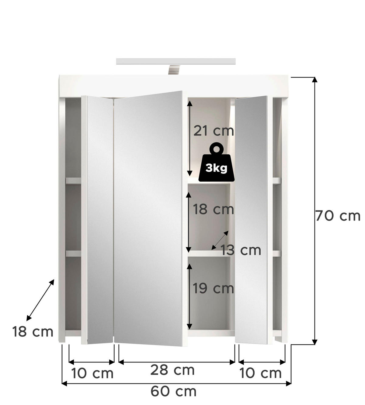 SPIEGELSCHRANK 60/70/18 cm  - Weiß, Trend, Glas/Holzwerkstoff (60/70/18cm) - MID.YOU
