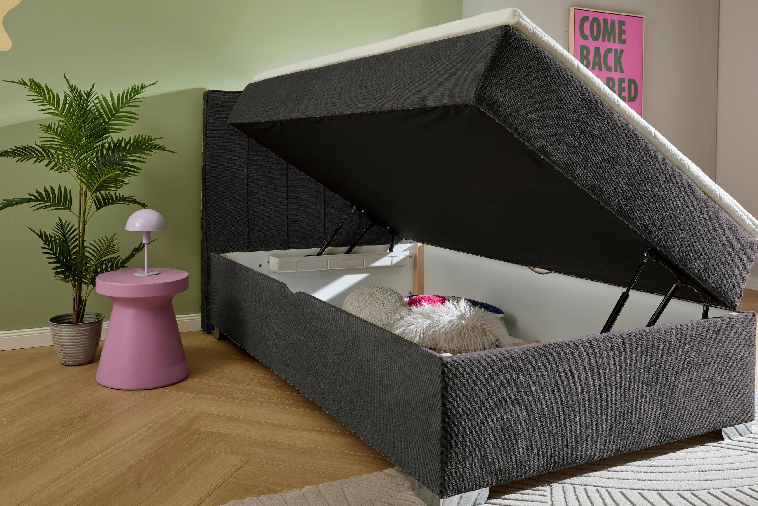 BOXBETT 120/200 cm  in Graphitfarben  - Chromfarben/Graphitfarben, Trend, Kunststoff/Textil (120/200cm) - Boxxx