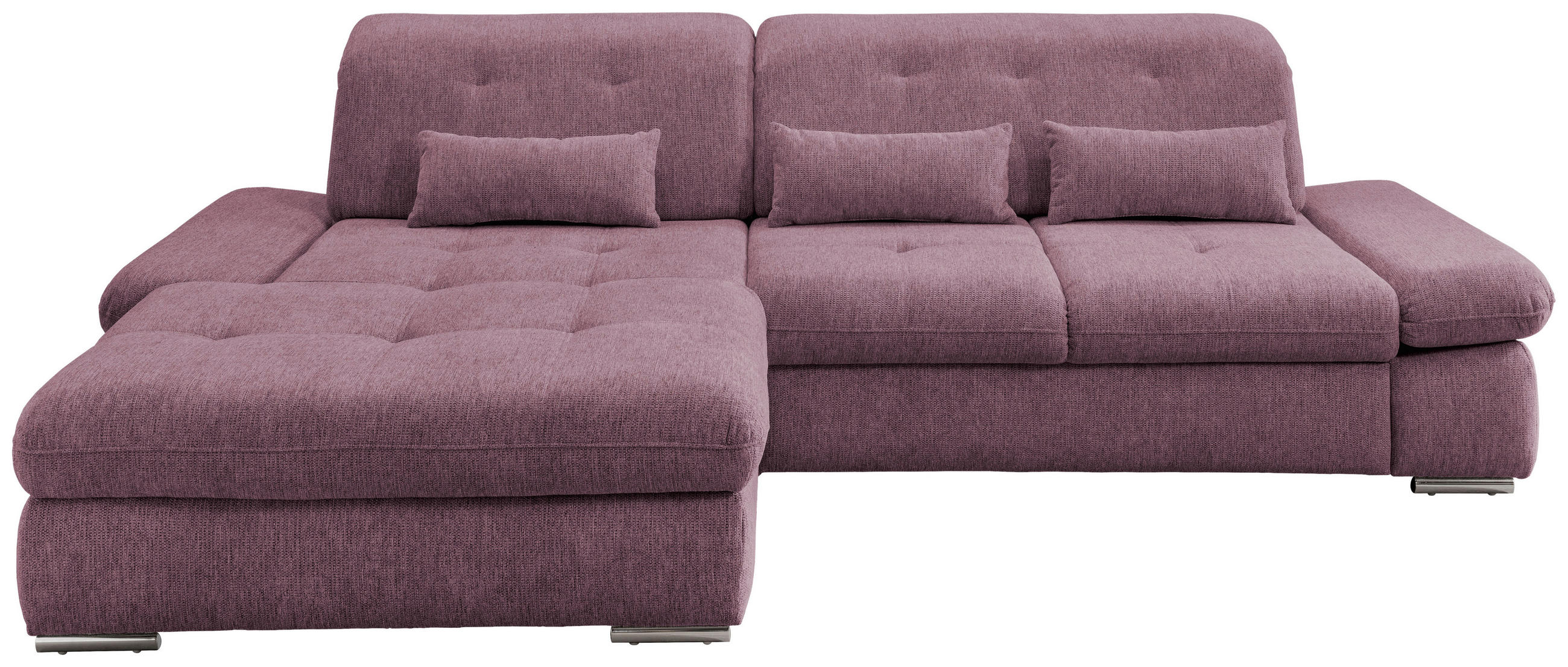 ECKSOFA in Chenille Brombeere  - Chromfarben/Brombeere, Design, Textil/Metall (196/300cm) - Livetastic