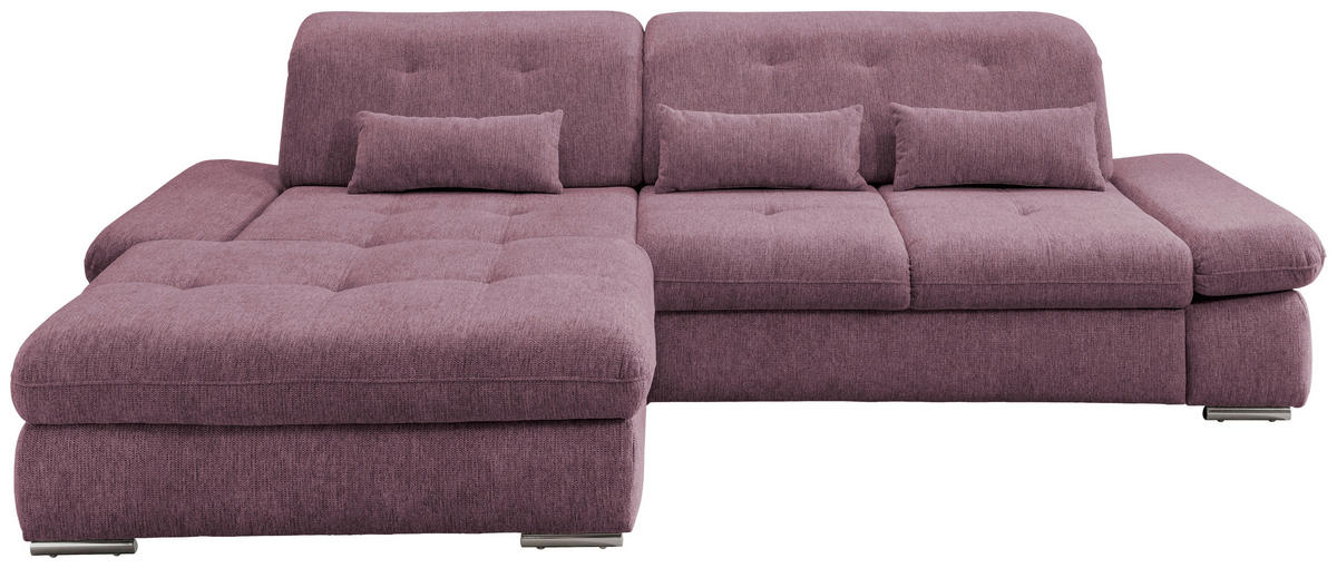 ECKSOFA Brombeere Chenille  - Chromfarben/Brombeere, Design, Textil/Metall (196/300cm) - Livetastic
