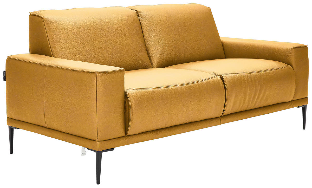 2-SITZER-SOFA in Echtleder Currygelb  - Currygelb/Schwarz, Design, Leder/Metall (180/82/92cm) - Johann Jakob