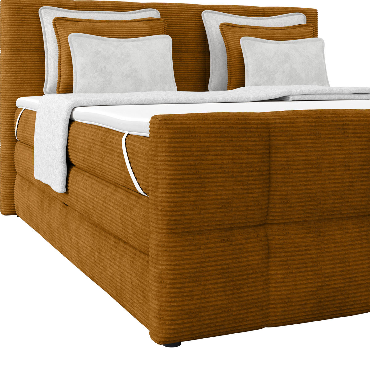 BOXSPRINGBETT 160/200 cm,  in Senfgelb, gepolstertes Kopfteil, Bettkasten, Topper, Matratzen, H2 + H2 = mittel  - Senfgelb, KONVENTIONELL, Holz/Holzwerkstoff (160/200cm)