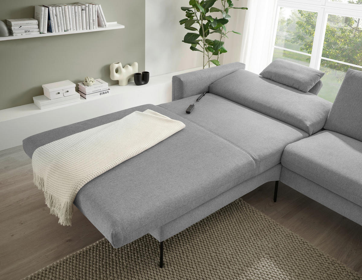 ECKSOFA Grau Flachgewebe  - Schwarz/Grau, Design, Textil/Metall (187/270cm) - Musterring