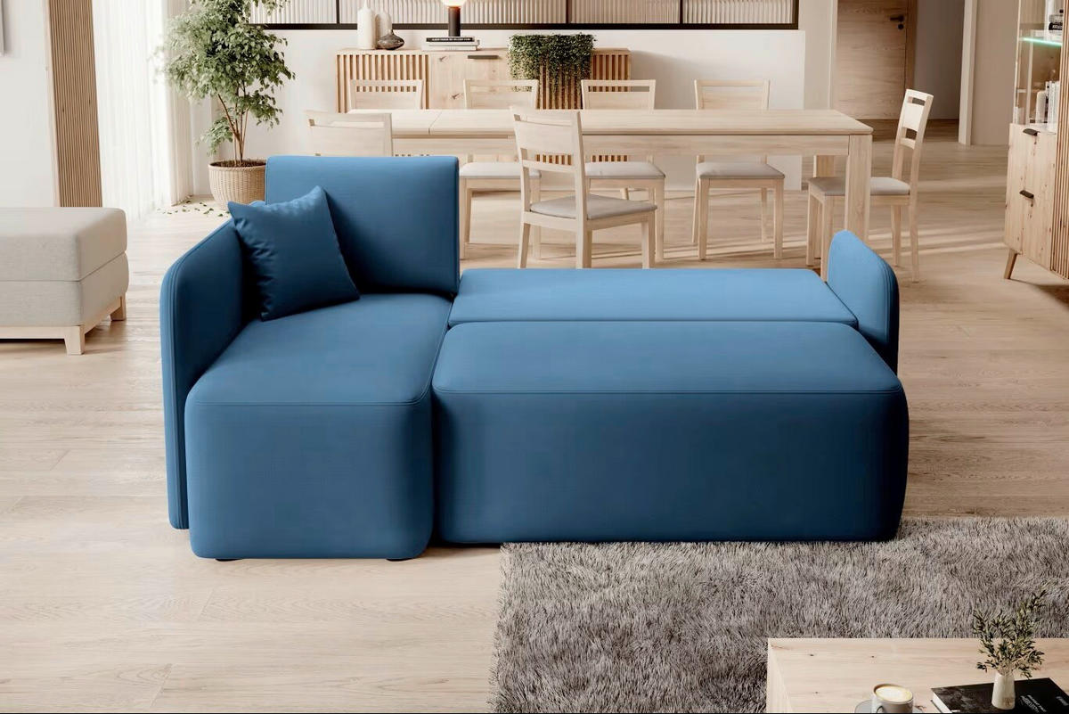 ECKSOFA  Blau Plüsch  - Blau/Schwarz, Design, Kunststoff/Textil (150/206cm) - MID.YOU