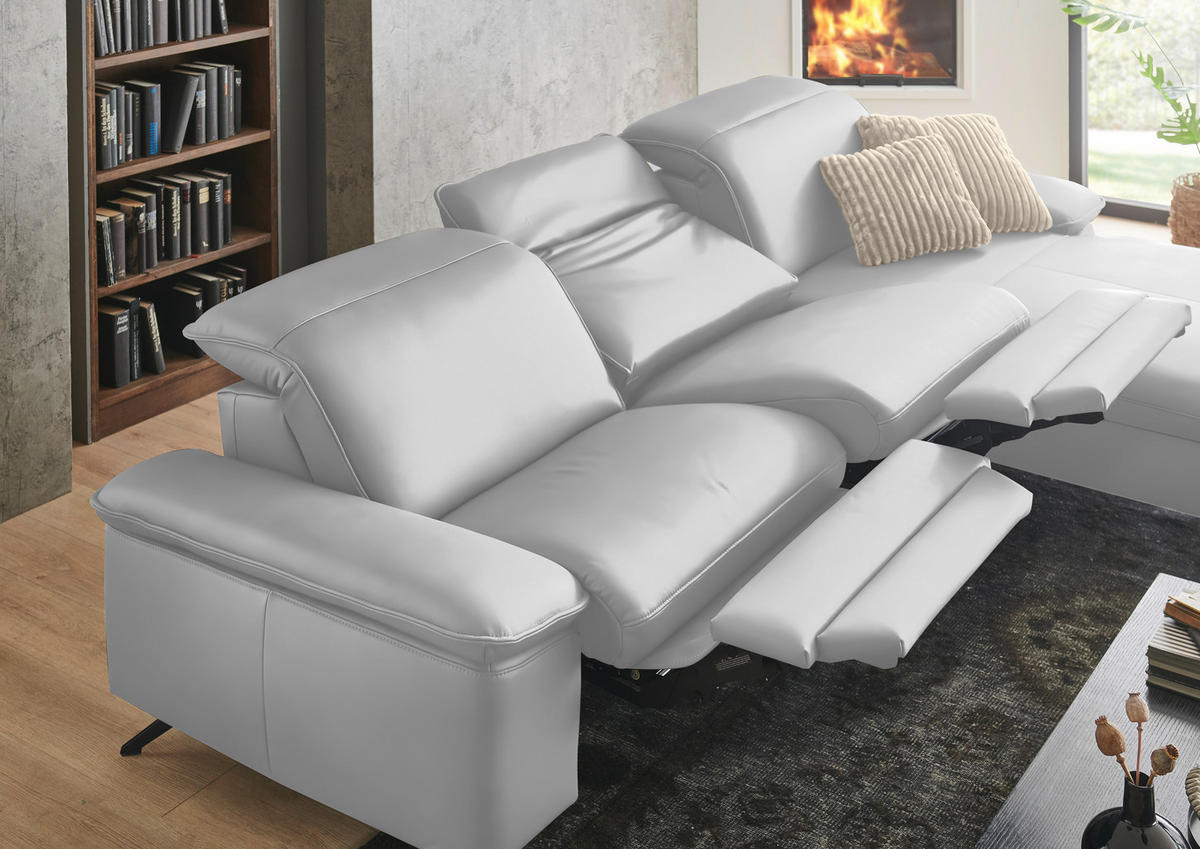 ECKSOFA  Echtleder Weiss  - Weiss/Schwarz, Design, Leder/Metall (307/169cm) - Beldomo Premium