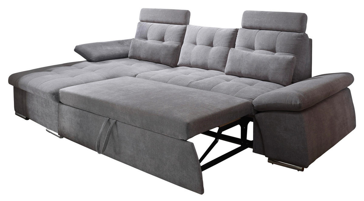 ECKSOFA Dunkelgrau Mikrovelours  - Dunkelgrau/Silberfarben, KONVENTIONELL, Kunststoff/Textil (170/268cm) - MID.YOU