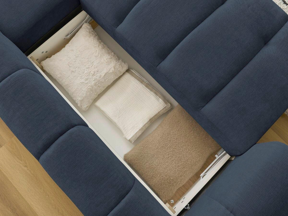 ECKSCHLAFSOFA FUJI Leinenoptik Dunkelblau  inkl.  - Schwarz/Dunkelblau, MODERN, Kunststoff/Textil (292/160cm)