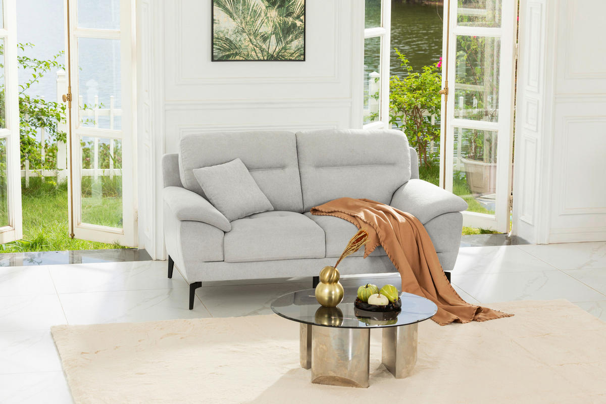 BOXSPRINGSOFA in Textil Grau  - Schwarz/Grau, KONVENTIONELL, Textil/Metall (175/92/94cm) - Livetastic