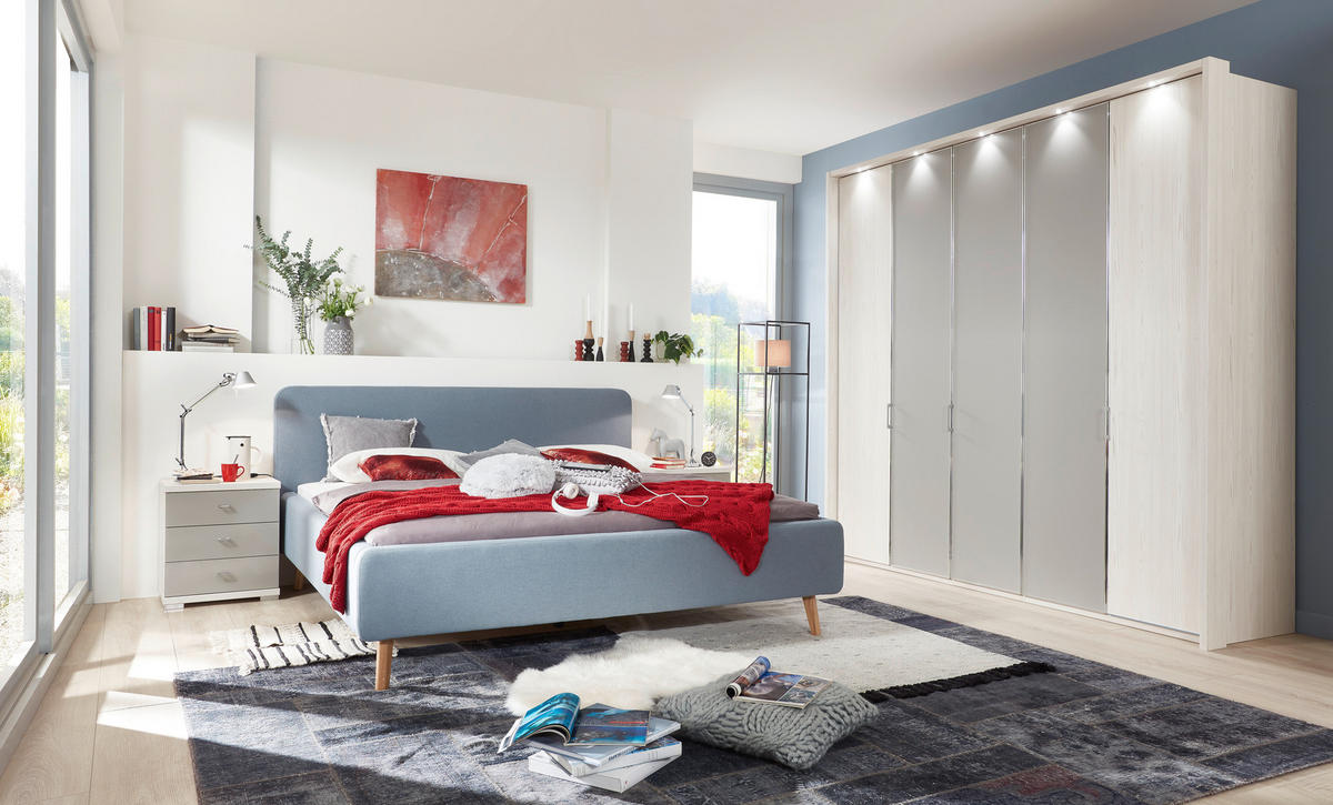 POLSTERBETT 140/200 cm,  in Hellblau,  - Eichefarben/Hellblau, Design, Holz/Textil (140/200cm) - Livetastic