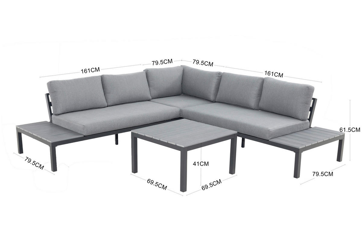 LOUNGEGARNITUR 251/251 cm Aluminium  - Anthrazit/Grau, MODERN, Textil/Metall (251/251cm)