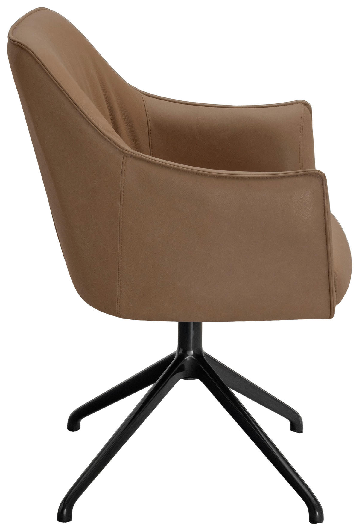 ARMLEHNSTUHL  Sitzfläche 360° drehbar, inklusive Armlehnen, automatische Rückholfunktion  Echtleder  Schwarz, Taupe  - Taupe/Schwarz, Design, Leder/Metall (62/86/61cm) - Dieter Knoll