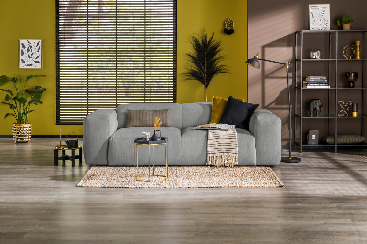 3-SITZER-SOFA HANNAH Cord Hellgrau  - Hellgrau/Schwarz, Design, Kunststoff/Textil (247/75/104cm) - MID.YOU