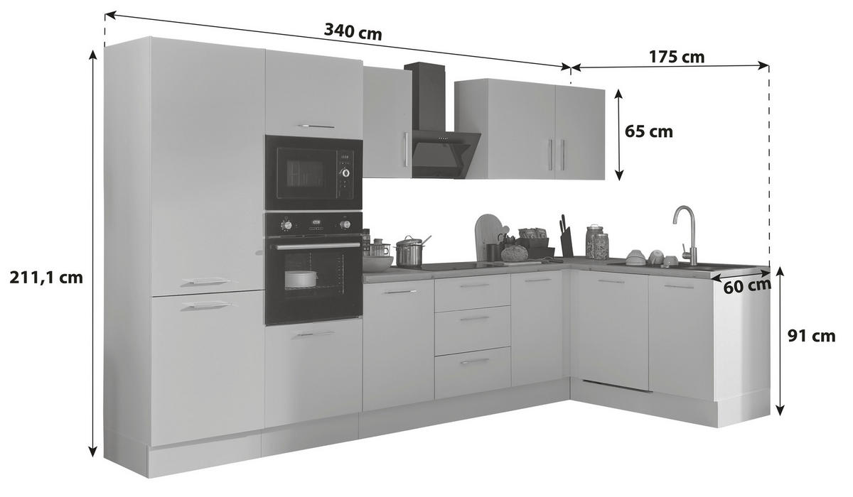 ECKKÜCHE 340/175 cm  in Weiß, Eiche Artisan  - Chromfarben/Weiß, Basics, Holzwerkstoff/Metall (340/175cm) - MID.YOU