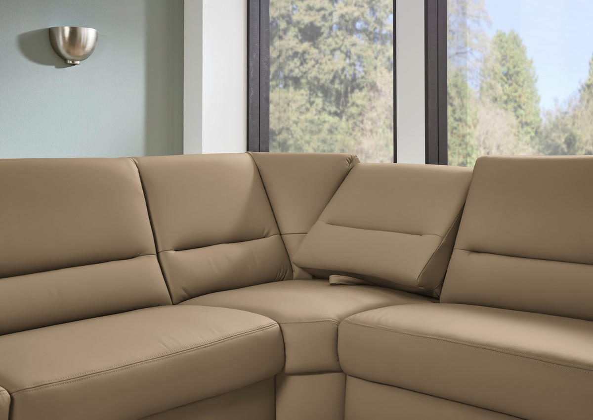 ECKSOFA  in Echtleder Cappuccino  290/249 cm  - Schwarz/Cappuccino, KONVENTIONELL, Leder/Metall (290/249cm) - Beldomo Premium