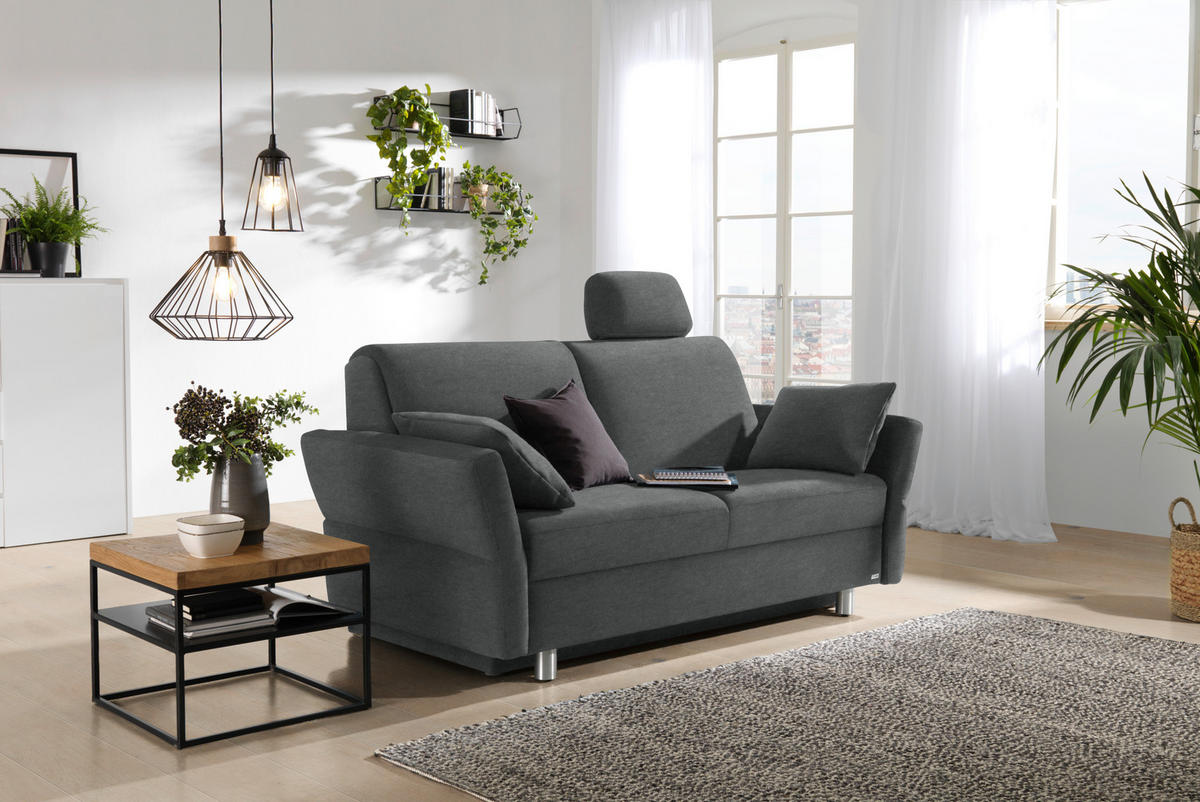 SCHLAFSOFA in Velours, beflockt Grau  - Alufarben/Grau, KONVENTIONELL, Kunststoff/Textil (170/88/91cm) - Sedda
