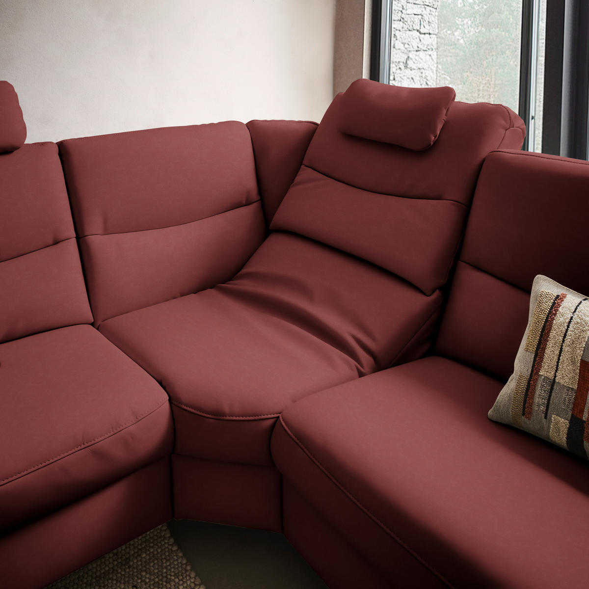 ECKSOFA in Echtleder Rot  249/280 cm  - Anthrazit/Rot, Design, Leder/Metall (249/280cm) - Himolla Komfortklass