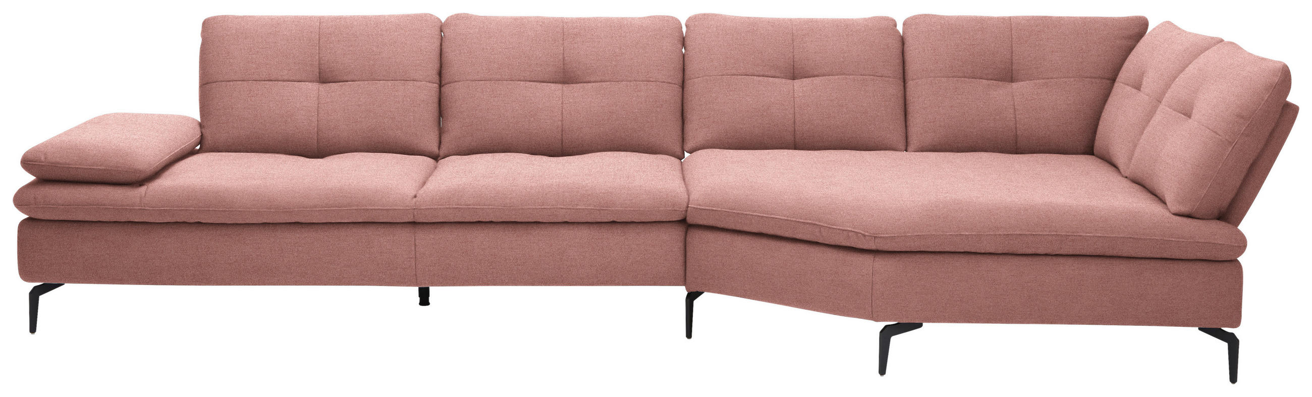 ECKSOFA in Flachgewebe Altrosa  344/157 cm  - Schwarz/Altrosa, Design, Textil/Metall (344/157cm) - Chilliano