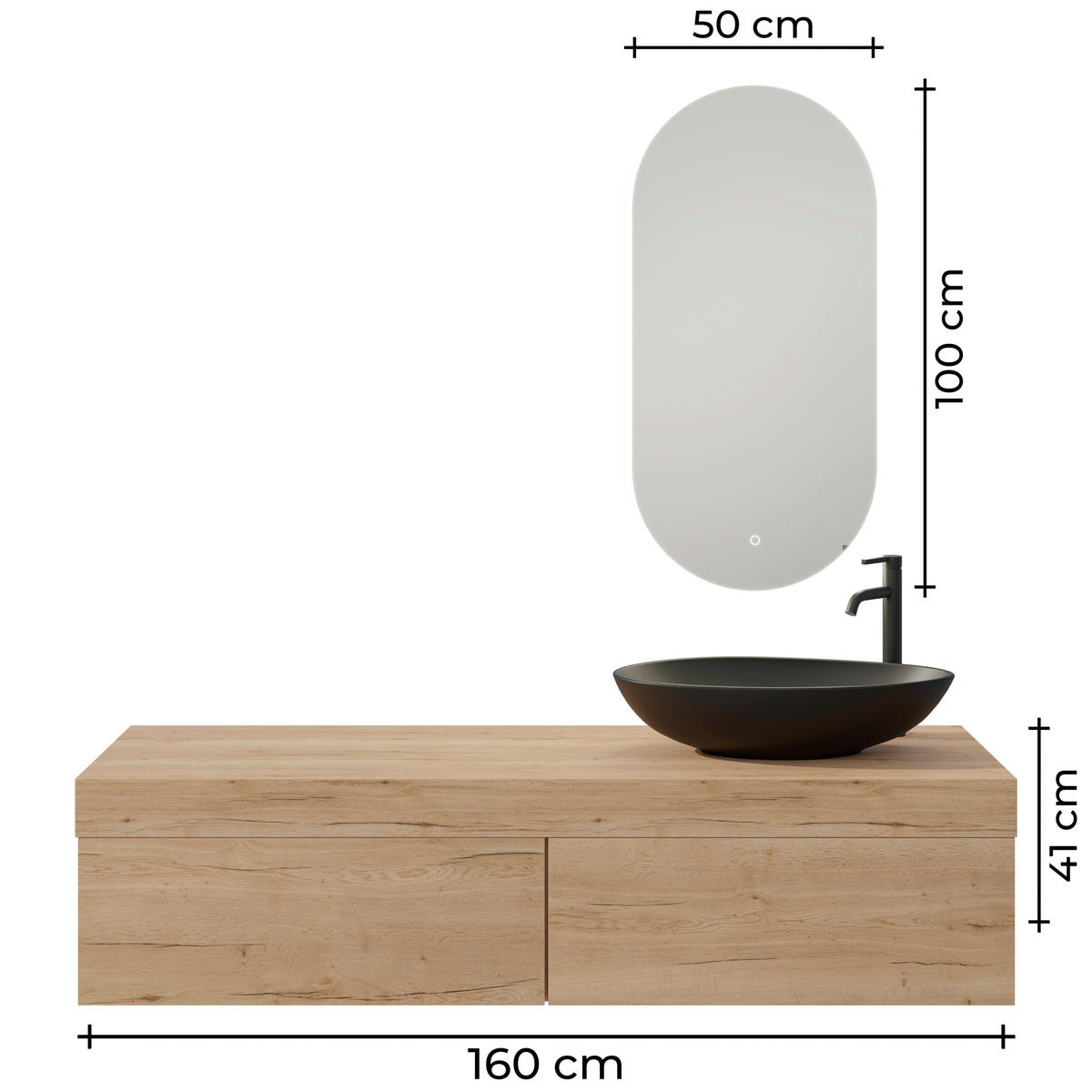 BADEZIMMER 5-teilig  in 160 cm  - Eichefarben/Schwarz, MODERN, Keramik/Holzwerkstoff (160cm) - Celina Home