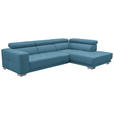 ECKSOFA in Mikrofaser Pastellblau  - Chromfarben/Pastellblau, Design, Textil/Metall (301/207cm) - Xora