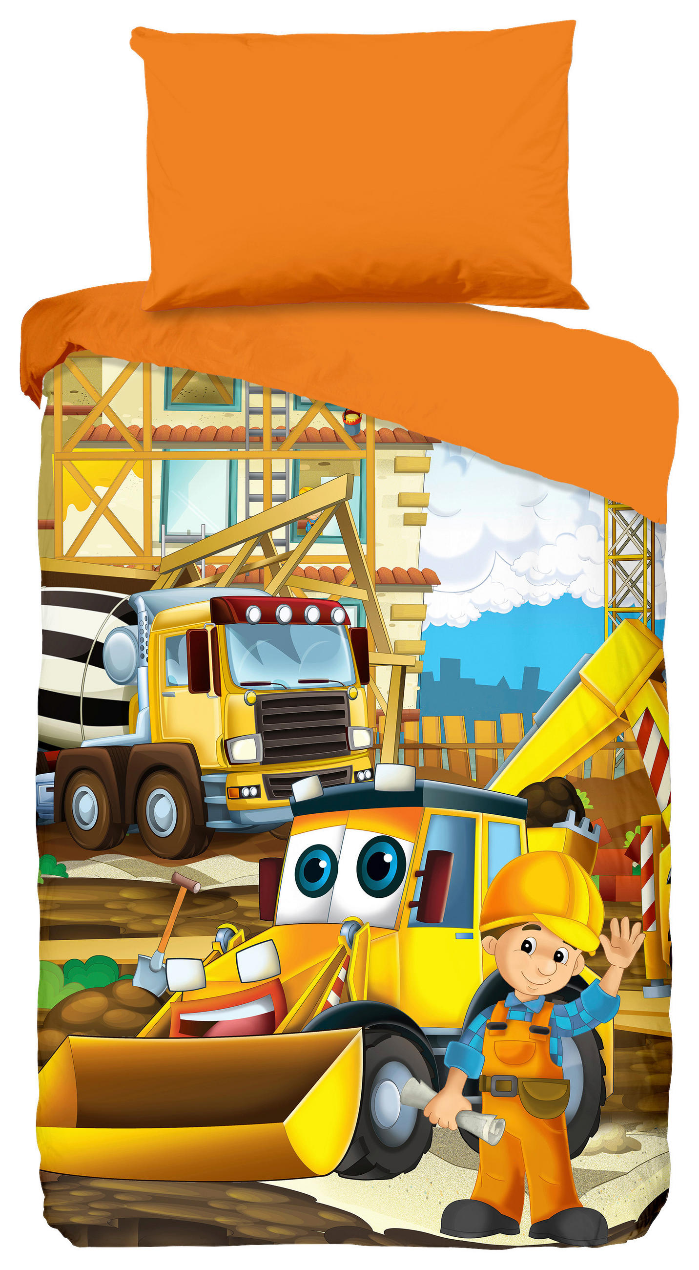 Kinderbettwäsche 140x200 Cm Building Auto Naturfaser