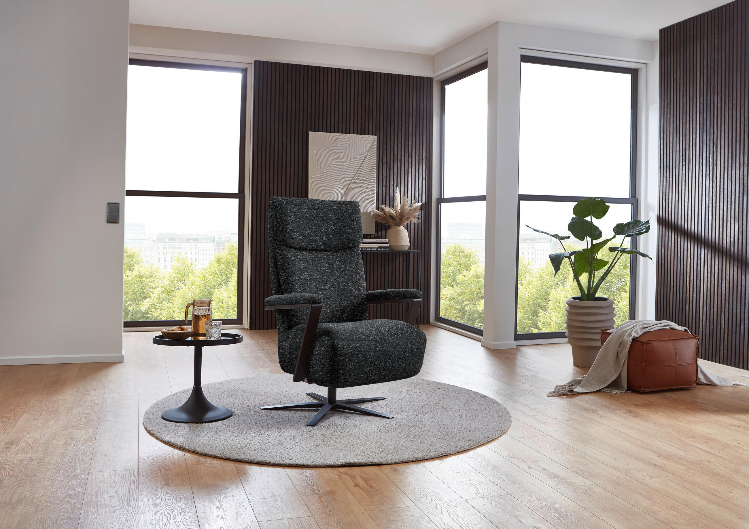 RELAXSESSEL in Textil Graphitfarben  - Schwarz/Graphitfarben, Design, Textil/Metall (68/117/85cm) - Cantus